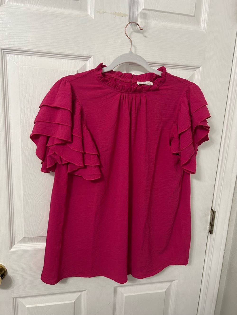 Tiered Ruffle Sleeve Blouse in Fuchsia Pink